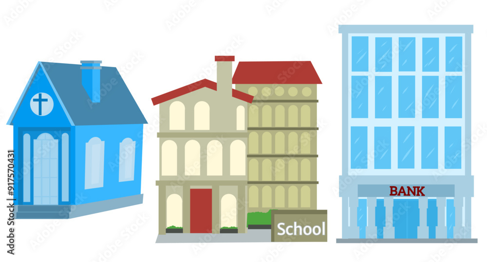 Three miniature models of public facilities from different countries Three miniature models of public facilities from different countries