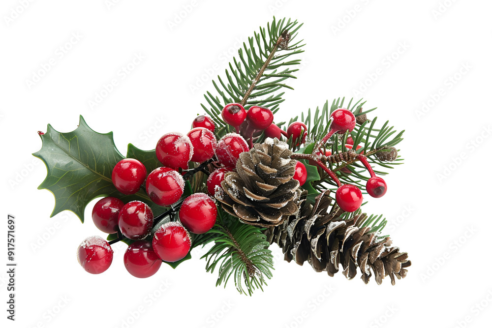 Christmas decoration of holly berry and pine cone Christmas decoration of holly berry and pine cone