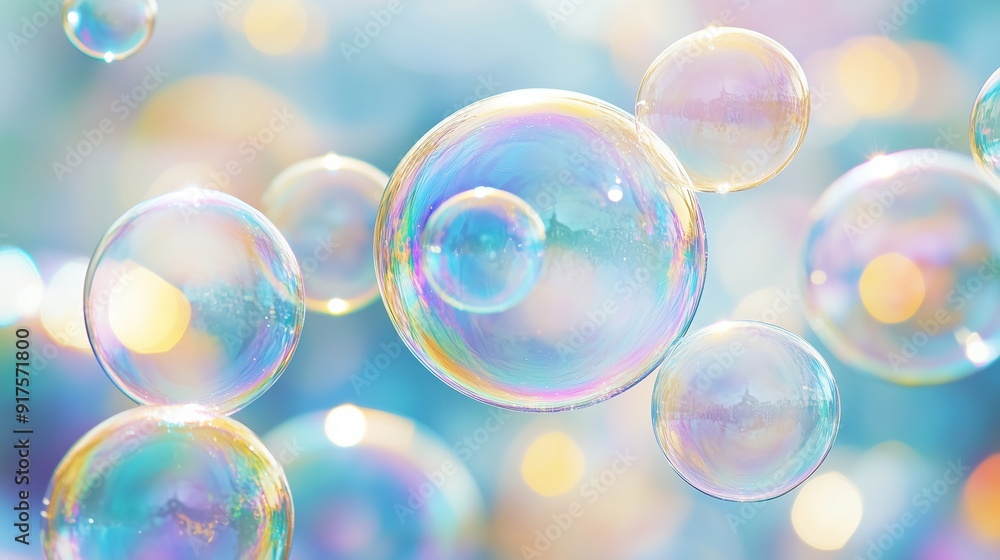 A Colorful Display of Floating Iridescent Bubbles A Colorful Display of Floating Iridescent Bubbles