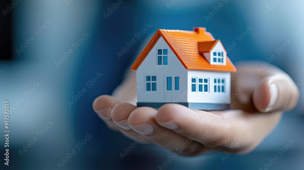 A person holds a miniature house in their hand, symbolizing home ownership and real estate investment. A person holds a miniature house in their hand, symbolizing home ownership and real estate investment.
