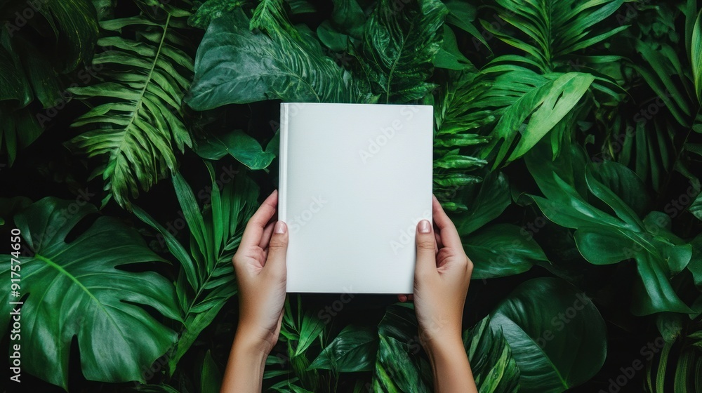 Blank Book Surrounded by Lush Greenery Blank Book Surrounded by Lush Greenery