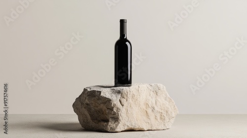 Wine bottle. Product photo on textured stone photo