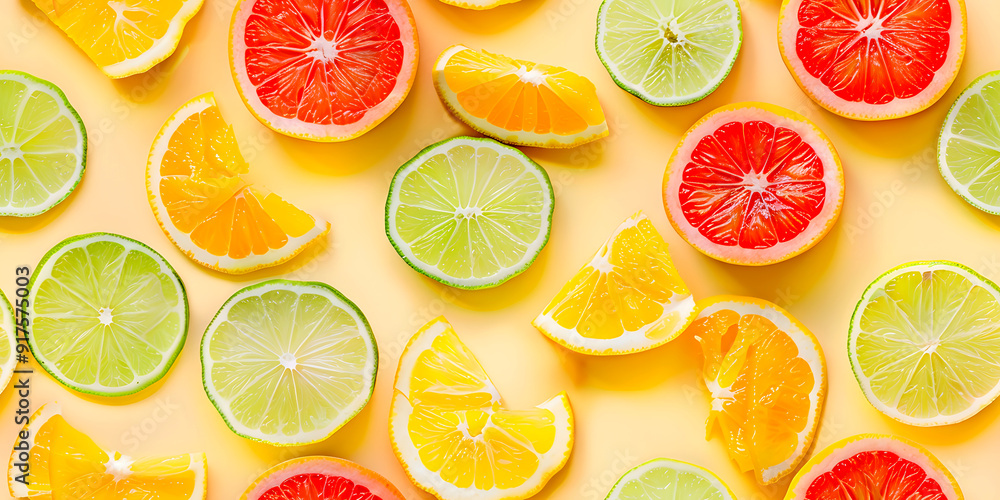 Seamless Abstract Colorful Flat Lay of Different Cut Lime, Citrus Fruits Slices, and Jellies Arranged in a Pattern Print for Textile, Packaging, Banner, Decor, Wrap, Fashion, Accessories, Web, Social. Seamless Abstract Colorful Flat Lay of Different Cut Lime, Citrus Fruits Slices, and Jellies Arranged in a Pattern Print for Textile, Packaging, Banner, Decor, Wrap, Fashion, Accessories, Web, Social.