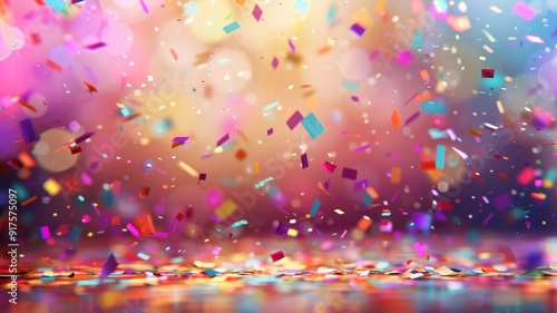 Colorful Confetti Falling on a Blurred Background