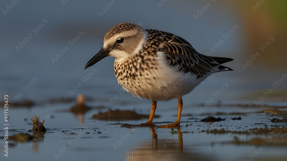 Ruff - Philomachus pugnax / Calidris pugnax - at the Curonian lagoon shore, Lithuania, spring Generative AI