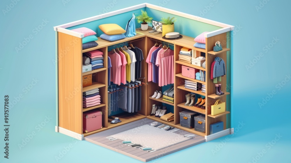 A neatly organized walk-in closet featuring various clothing items, shoes, and accessories on shelves and hangers. Bright and tidy space with a modern design for efficient storage. A neatly organized walk-in closet featuring various clothing items, shoes, and accessories on shelves and hangers. Bright and tidy space with a modern design for efficient storage.