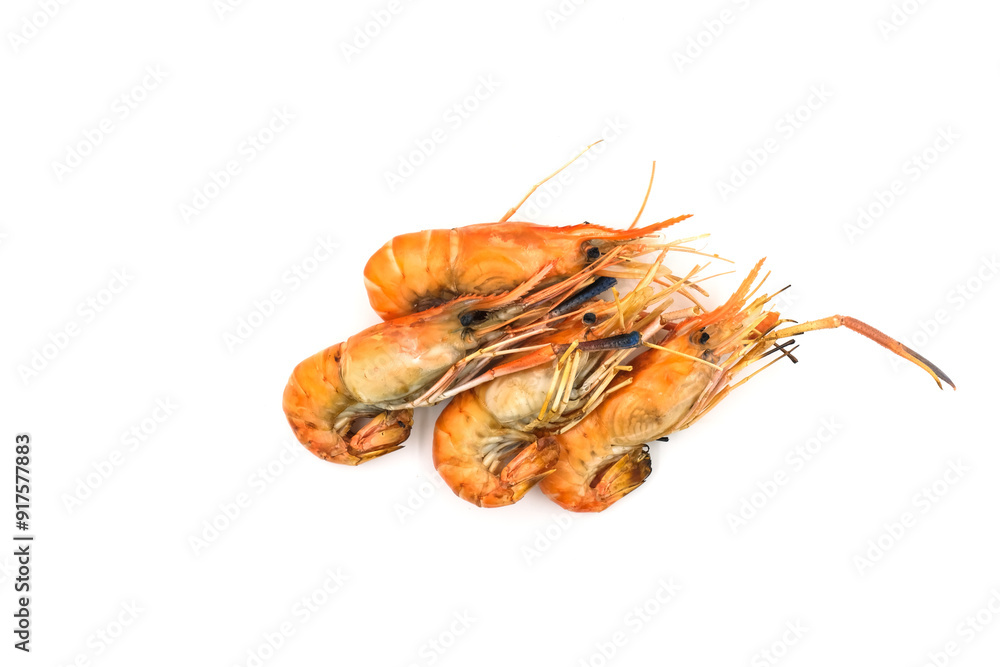 Grilled shrimp on a white background. Seafood. Natural symptoms Grilled shrimp on a white background. Seafood. Natural symptoms