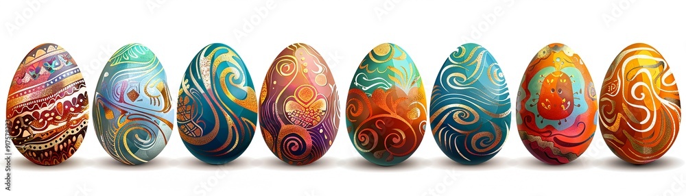 Hand-painted Easter eggs with intricate designs.Vector illustrations Hand-painted Easter eggs with intricate designs.Vector illustrations