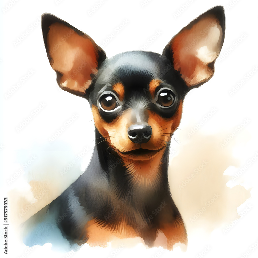 흰 배경, 미니핀, 미니어처 핀셔, 수채화 (white background, Miniature Pinscher, water colour) 흰 배경, 미니핀, 미니어처 핀셔, 수채화 (white background, Miniature Pinscher, water colour)