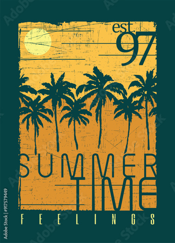 Lettering composition with palm tree silhouette. Art alluding to summer.