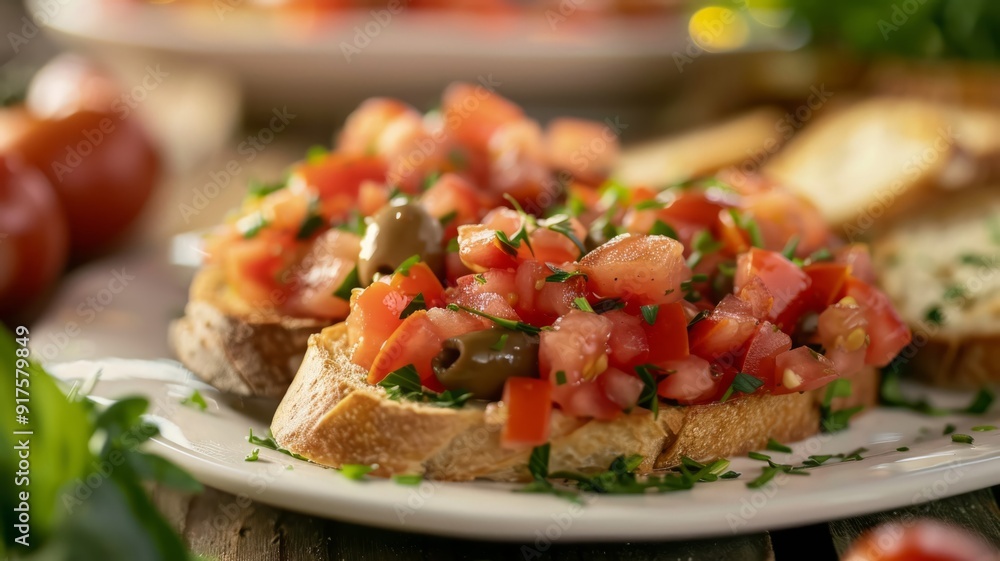Toasted Bread with Chopped Tomatoes, Olives, and Parsley Toasted Bread with Chopped Tomatoes, Olives, and Parsley