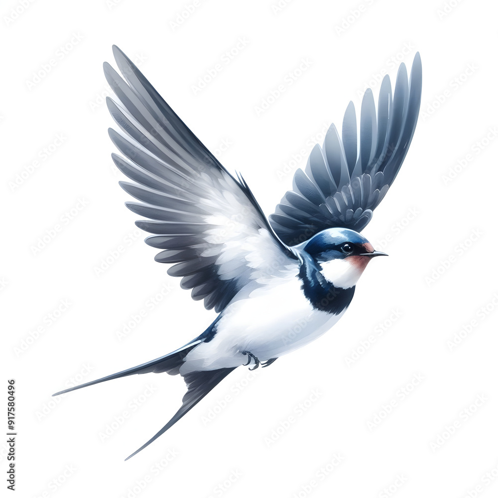 Fototapeta premium 흰 배경, 제비, 수채화 (white background, Swallow, water colour)