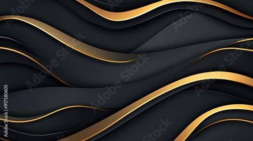 Experience the elegance of black and gold waves in this modern abstract background, perfect for sleek design projects. photo