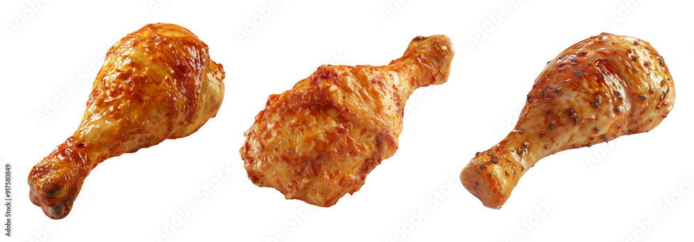 Chicken drumsticks set isolated on transparent background with fried and grilled meat pieces Chicken drumsticks set isolated on transparent background with fried and grilled meat pieces