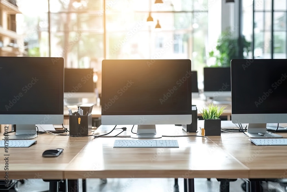 High-Tech Office Space with Multiple Screens High-Tech Office Space with Multiple Screens