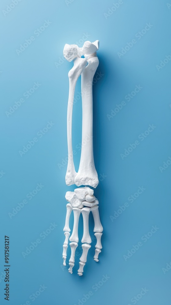 An anatomical model of a human hand skeleton showcased against a blue background, illustrating bone structure and hand anatomy. An anatomical model of a human hand skeleton showcased against a blue background, illustrating bone structure and hand anatomy.