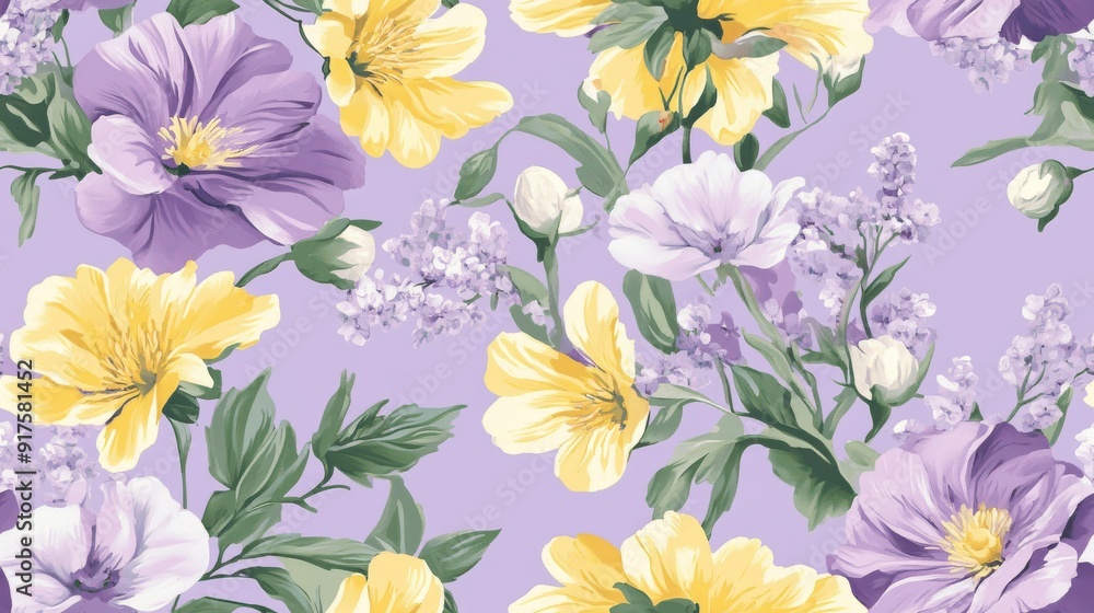 Obraz premium Seamless lathyrus limonium chrysanthemum
