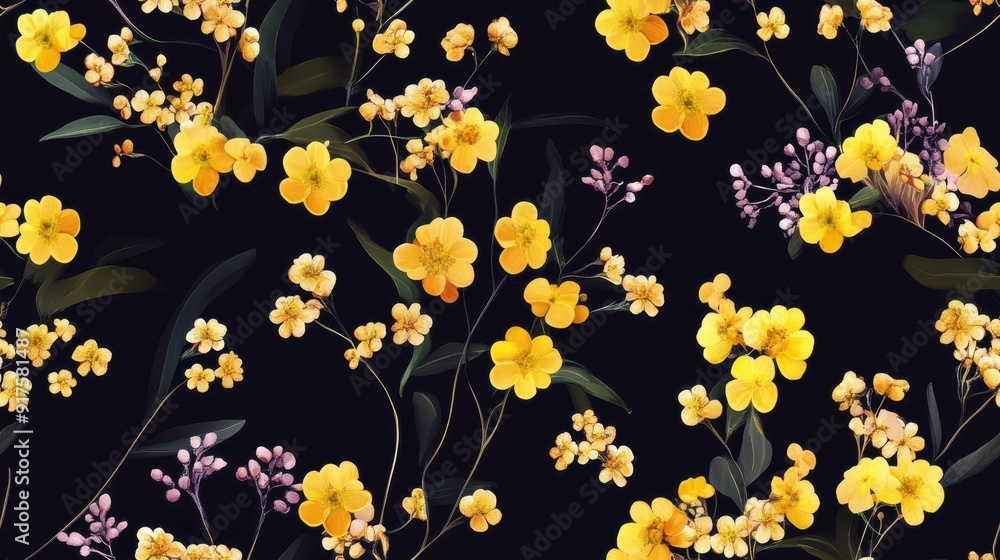 Obraz premium Seamless lathyrus limonium chrysanthemum