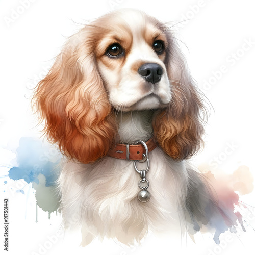 흰 배경, 코커 스파니엘, 수채화 (white background, Cocker Spaniel, water colour) photo