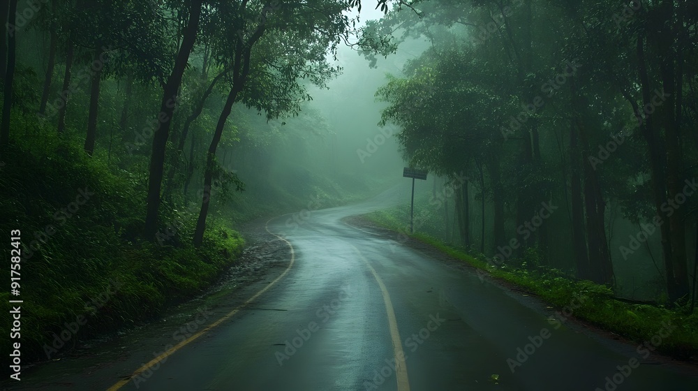 Misty Forest Road - Mysterious Journey Through Nature's Serene Landscape Misty Forest Road - Mysterious Journey Through Nature's Serene Landscape