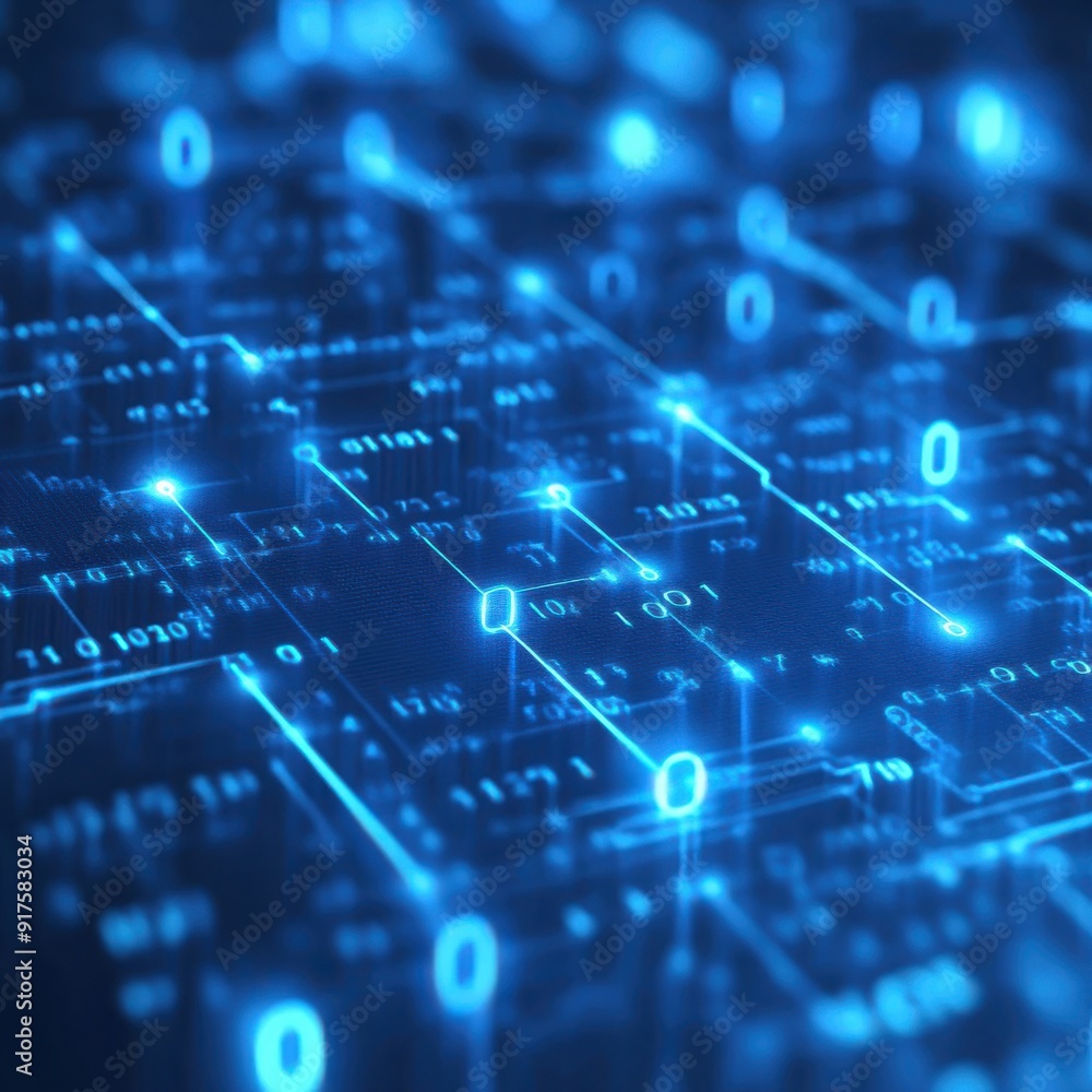 Abstract digital background with glowing blue lines and binary code, representing technology and data processing concepts. Abstract digital background with glowing blue lines and binary code, representing technology and data processing concepts.