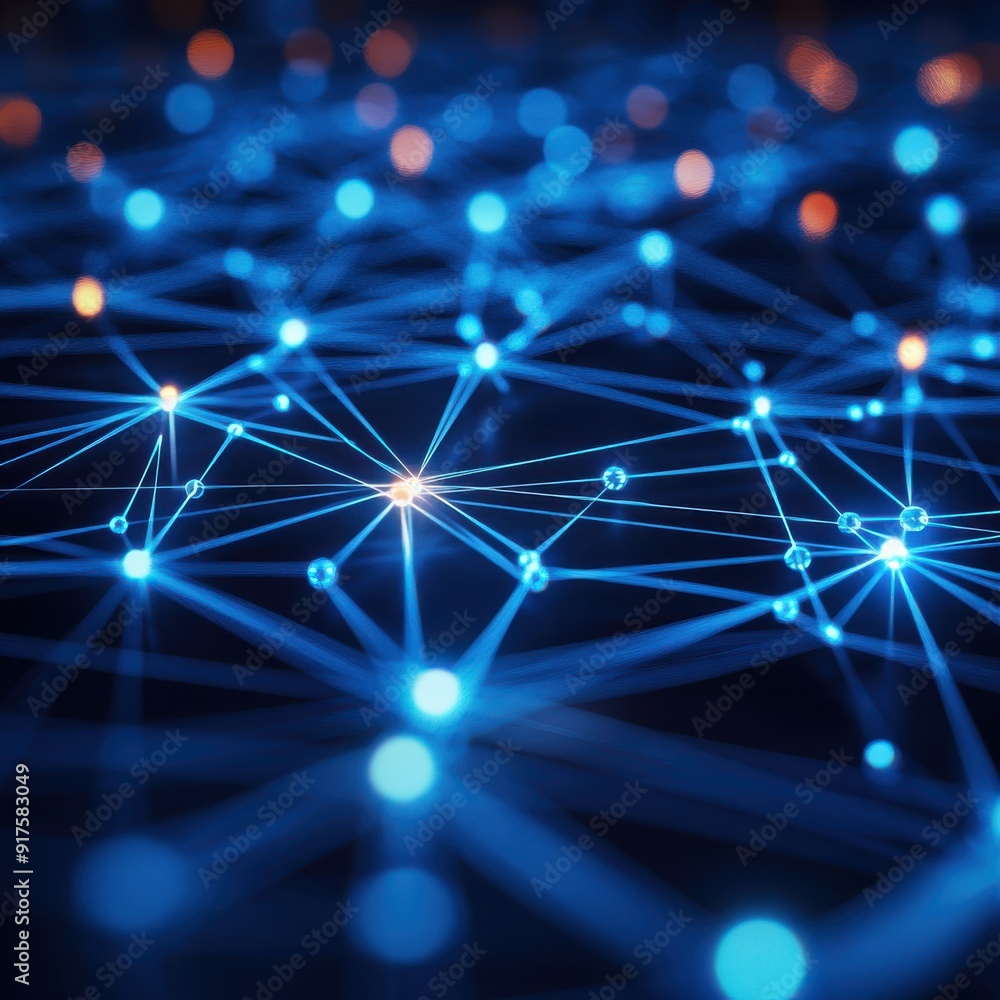 Abstract network connections illuminated in blue, representing data transmission and digital communication in technology. Abstract network connections illuminated in blue, representing data transmission and digital communication in technology.