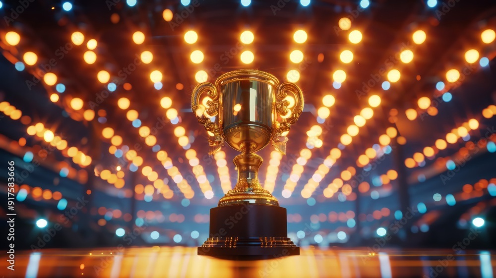 Golden Trophy Under Bokeh Lights Golden Trophy Under Bokeh Lights