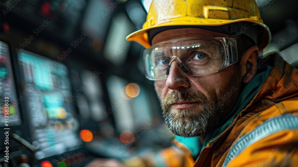 Fototapeta premium Portrait of a Focused Industrial Worker