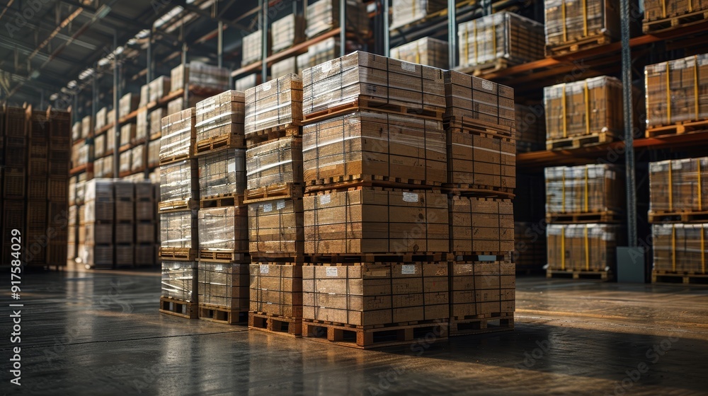 stack of boxes in a warehouse, Logistics and Retail warehouse concept stack of boxes in a warehouse, Logistics and Retail warehouse concept