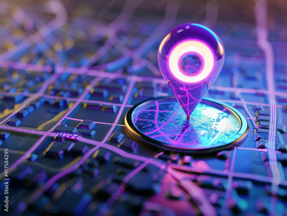 A vibrant purple pin marks a location on a digital map, symbolizing the power of GPS navigation in the digital age. A vibrant purple pin marks a location on a digital map, symbolizing the power of GPS navigation in the digital age.