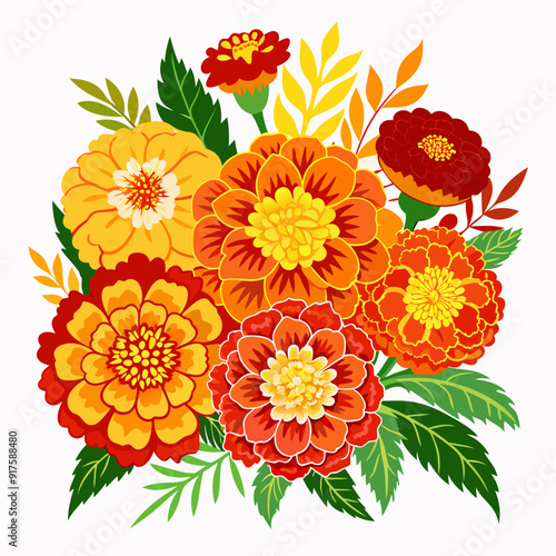 colorful marigold flower arrangements Vector illustration.