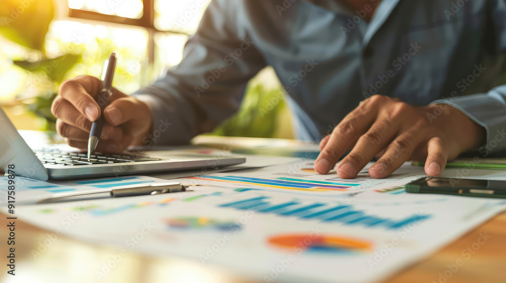 A professional analyzes charts and data on a laptop while taking notes, reflecting a modern workspace environment. A professional analyzes charts and data on a laptop while taking notes, reflecting a modern workspace environment.
