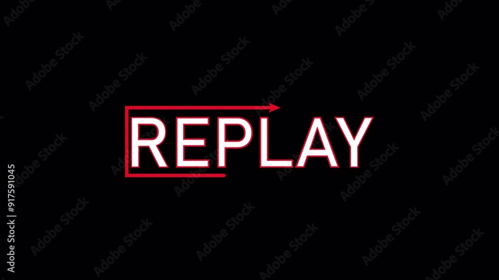 Replay animation on black background, animated replay text sign, replay animation with arrow. Replay animation on black background, animated replay text sign, replay animation with arrow.