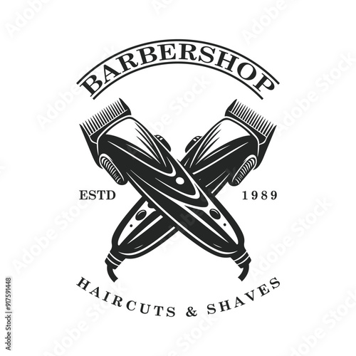 Vintage barbershop hair trimmer logo design vector