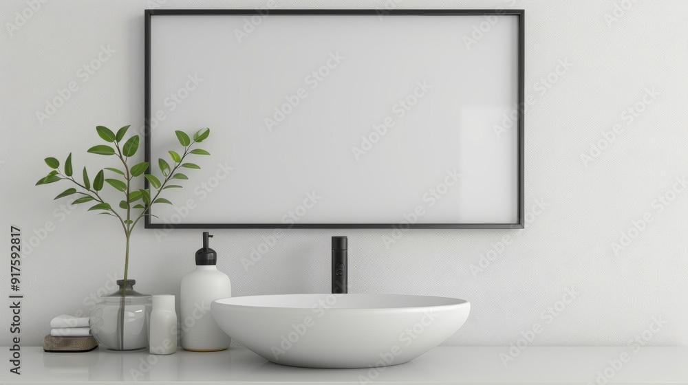 Fototapeta premium Stylish sink above bright countertop in modern bathroom