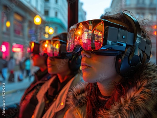 People Immersed in VR Experience on City Street