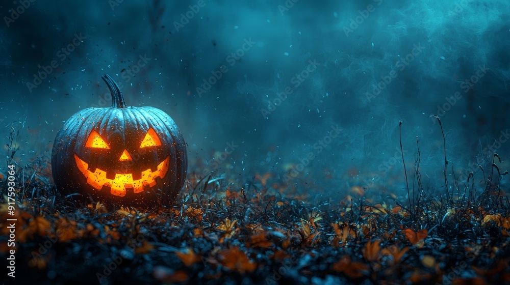Naklejka premium A Halloween background with bright blue colors.