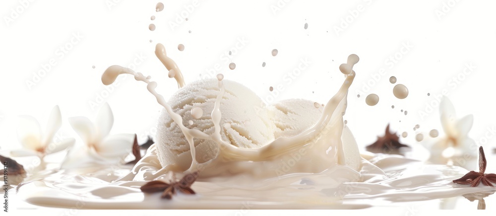 Vanilla Ice Cream Splash with Flowers and Star Anise Vanilla Ice Cream Splash with Flowers and Star Anise