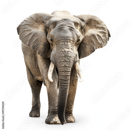 A large elephant is walking acA large elephant is walking across a white background Large elephants on white background, collage. Exotic animal ross a white background, Generative Ai photo