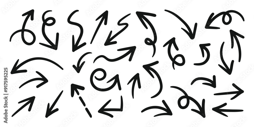 Hand drawn arrow mark icons vector. Scribble doodle underline emphasis line shape set. brush stroke highlight speech bubble cloud sparkle arrow element in childish drawing style. Hand drawn arrow mark icons vector. Scribble doodle underline emphasis line shape set. brush stroke highlight speech bubble cloud sparkle arrow element in childish drawing style.