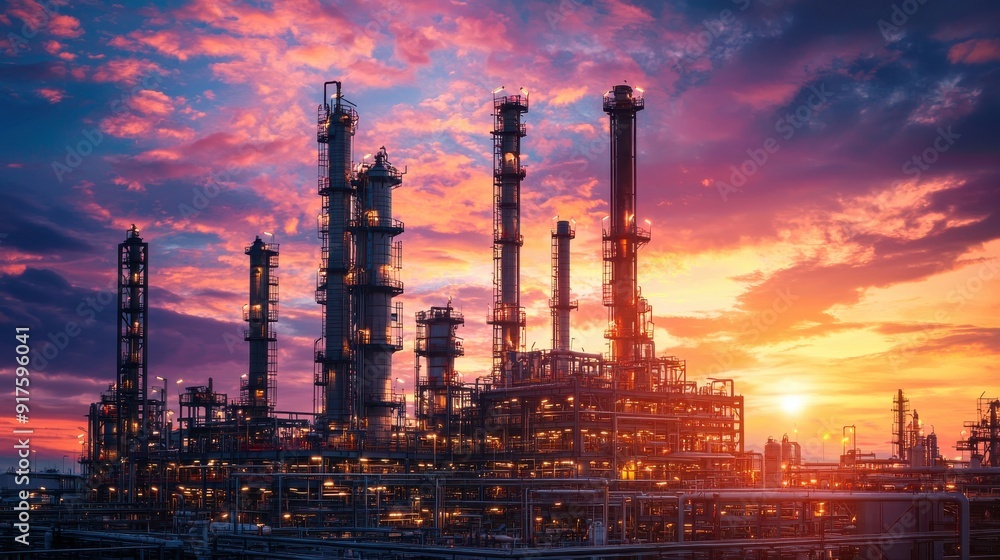 Fototapeta premium Petrochemical industry with Twilight sky