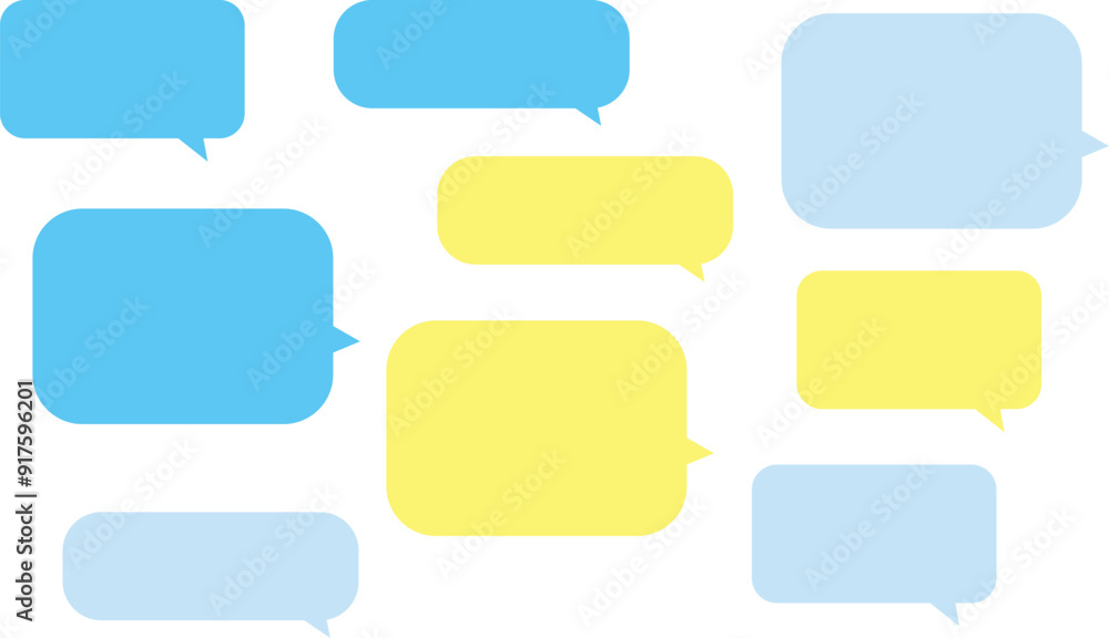 Set of colorful speech bubbles. Blue, light blue and yellow. Vector Illustration. Set of colorful speech bubbles. Blue, light blue and yellow. Vector Illustration.