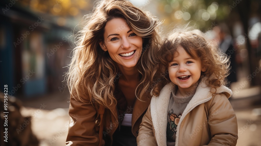 A woman and a child are smiling at the camera A woman and a child are smiling at the camera