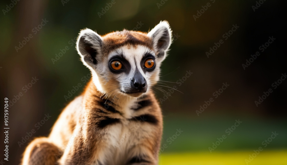 Fototapeta premium Close-Up of a Ring-Tailed Lemur with Bright Eyes in a Natural Setting