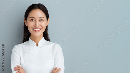 Korean female smile in traditional culture dress cheongsam, ethnicity