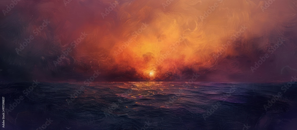 Fiery Sunset Over the Ocean Fiery Sunset Over the Ocean