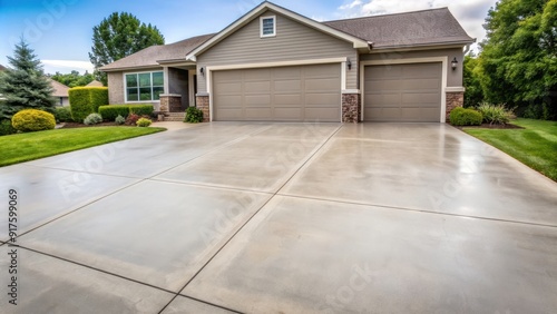 Smooth concrete driveway in Des Moines, Iowa , modern, residential, suburbia, exterior, gray, clean, paved, new