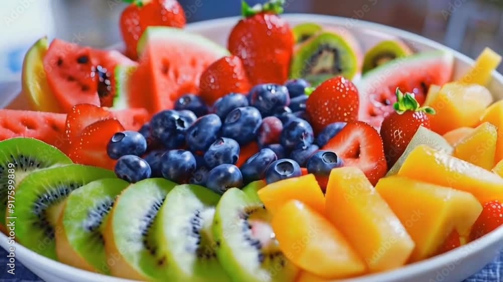 colorful fruit salad with watermelon, kiwi, strawberries, blueberries, and mango
colorful fruit salad with watermelon, kiwi, strawberries, blueberries, and mango