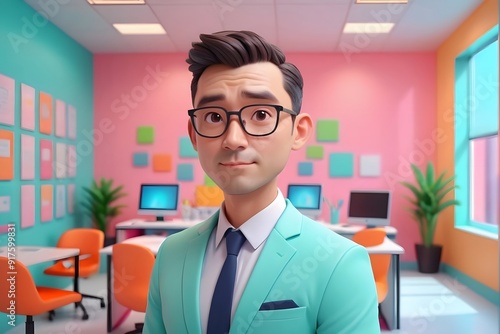 Wallpaper Mural 3D cartoon man in a modern office. Torontodigital.ca