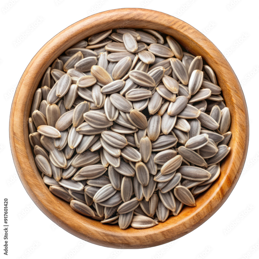 Sunflower seed in wooden bowl on transparent background Sunflower seed in wooden bowl on transparent background
